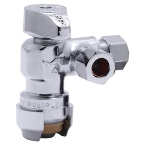 1/2 in. Push-to-Connect x 3/8 in. O.D. Compression x 3/8 in. O.D. Compression Dual Stop Quarter-Turn Angle Stop Valve