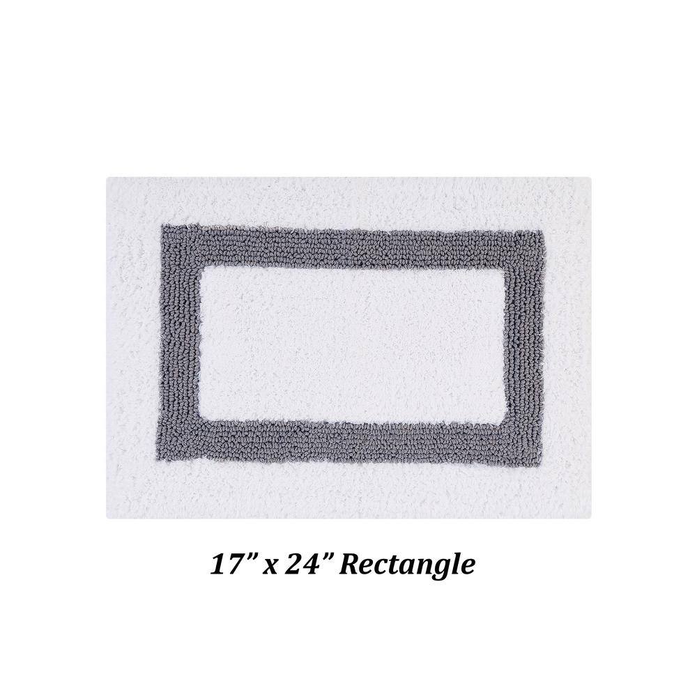 White and Gray Cotton Tufted Reversible Bath Rug Set, 17" x 24"