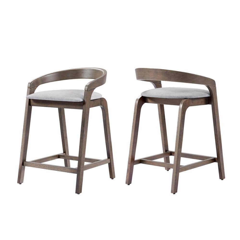 Beige Rubberwood Counter Stools with Cushioned Seats, Set of 2