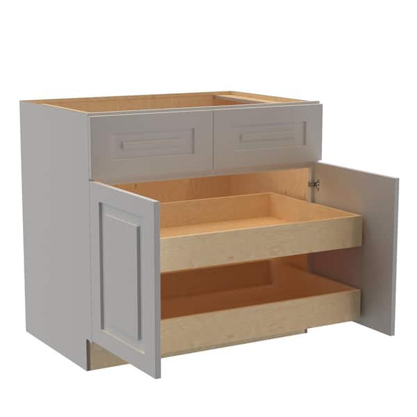 Home Decorators Collection Grayson 36 in. W x 24 in. D x 34.5 in. H Assembled Plywood Base Kitchen Cabinet in Pearl Gray with 2ROT Soft Close