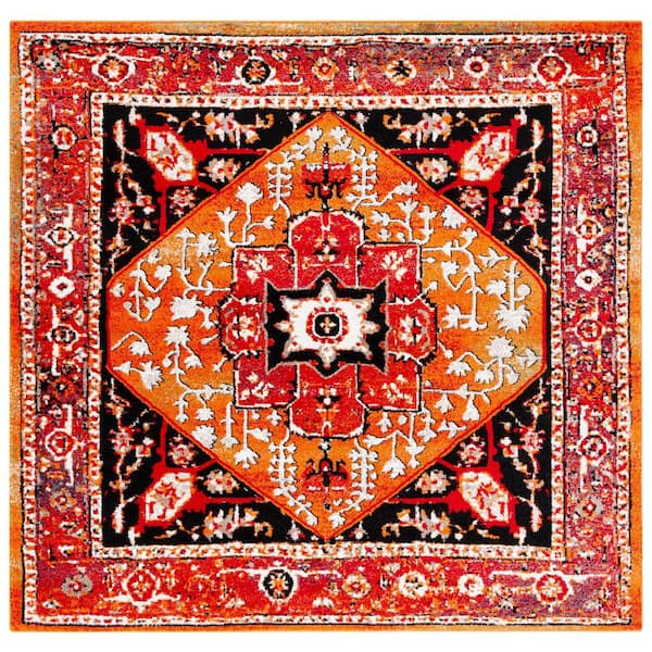 Vintage Hamadan 7 ft. x 7 ft. Red/Orange Medallion Ornate Square Area Rug