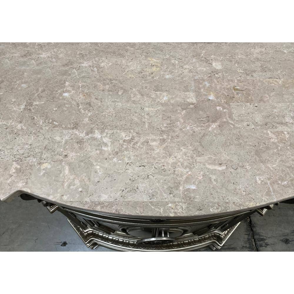 Antique Silver Marble Top Nightstand with Carved Feet