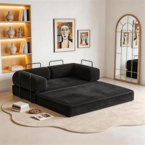 Uixe 63 in. Green Corduroy Full Size Convertible Sofa Bed with