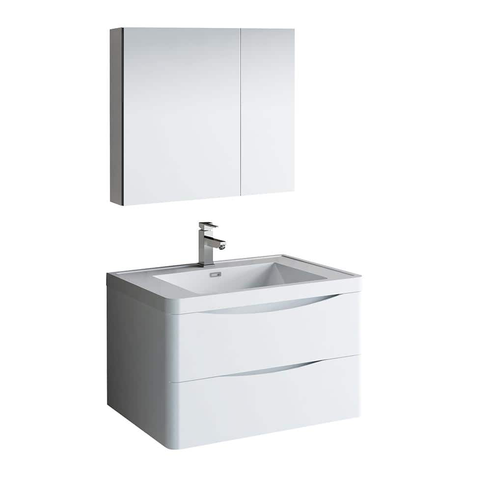 31.5" Glossy White Modern Wall Hung Vanity Set with Acrylic Top