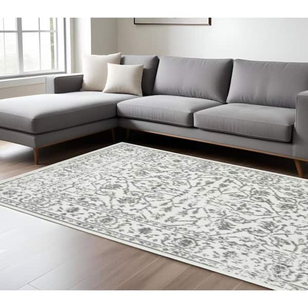 6 ft. x 9 ft. Ivory And Gray Floral Area Rug