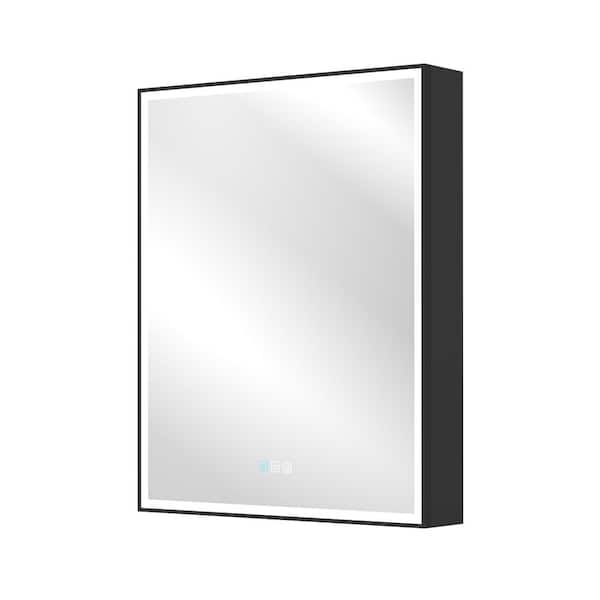 24 in. W x 30 in. H Rectangular Black Aluminum Recessed/Surface Mount LED Medicine Cabinet with Mirror, Left Hinge