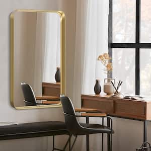 Modern Rectangle 32 in. W x 50 in. H Aluminium Alloy Deep Framed Decorative Mirror With Rounded Corner In Gold