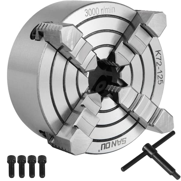SKYSHALO K72-125 Lathe Chuck 5 in. 4-Jaw, Lathe Chuck Independent Reversible Jaw, Metal Lathe Chuck Turning Machine Accessories