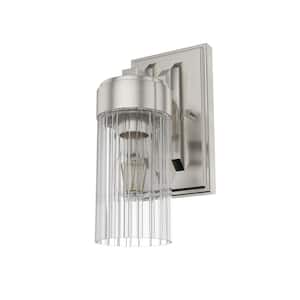 Gatz 1-Light Brushed Nickel Wall Sconce with Ribbed Glass Shade