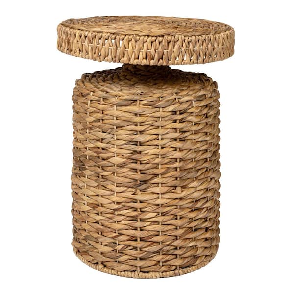Marisol 19.65 in. Coastal Bohemian Handwoven Water Hyacinth Wicker Round Accent End Table, Natural