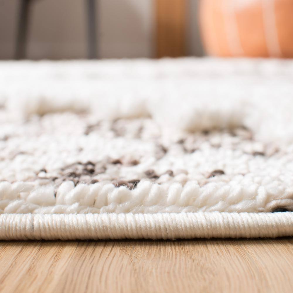 Ivory and Brown Diamond Shag Rectangular Area Rug