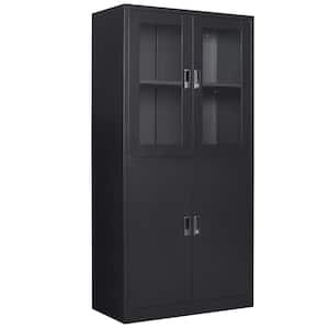 Metal Display Cabinet 2 Tiers with Acrylic Doors Adjustable Shelves in 71"H x 31.5"W x 15.7"D in Black