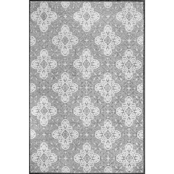 nuLOOM Macie Textured Snowflake Gray 7 ft. 10 in. x 10 ft. Indoor/Outdoor Patio Area Rug