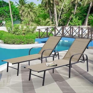 Stackable Mental Frame Sling Outdoor Lounge Chair in Taupe, Chaise Lounges (2-Pack)