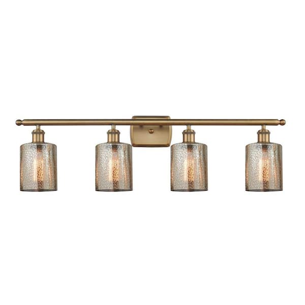 Cobbleskill 36 in. 4-Light Brushed Brass Vanity Light with Glass Shade