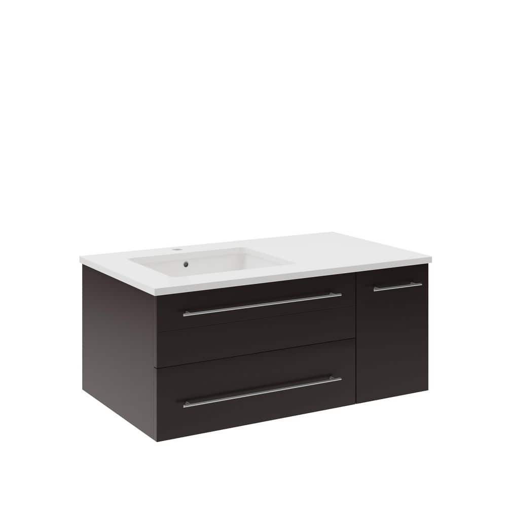 Espresso 36" Wall-Mounted Single Sink Vanity with Quartz Top