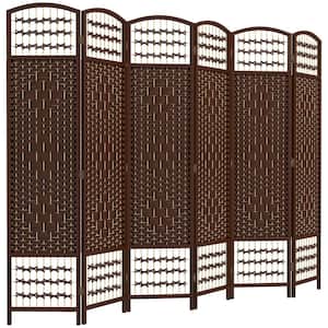 6-Panel Room Divider, Folding Privacy Screen, 5.6 in. Room Separator, Fiber Freestanding Partition Wall Divider, Brown