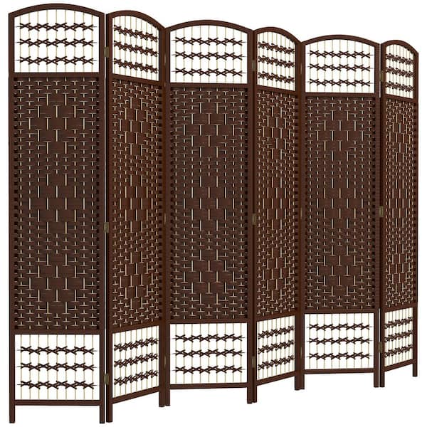 HOMCOM 6-Panel Room Divider, Folding Privacy Screen, 5.6 in. Room Separator, Fiber Freestanding Partition Wall Divider, Brown