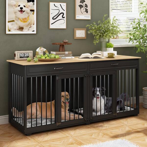 FUFU&GAGA Large Dog Kennels Crate Furniture with 2-Drawers, Indoor