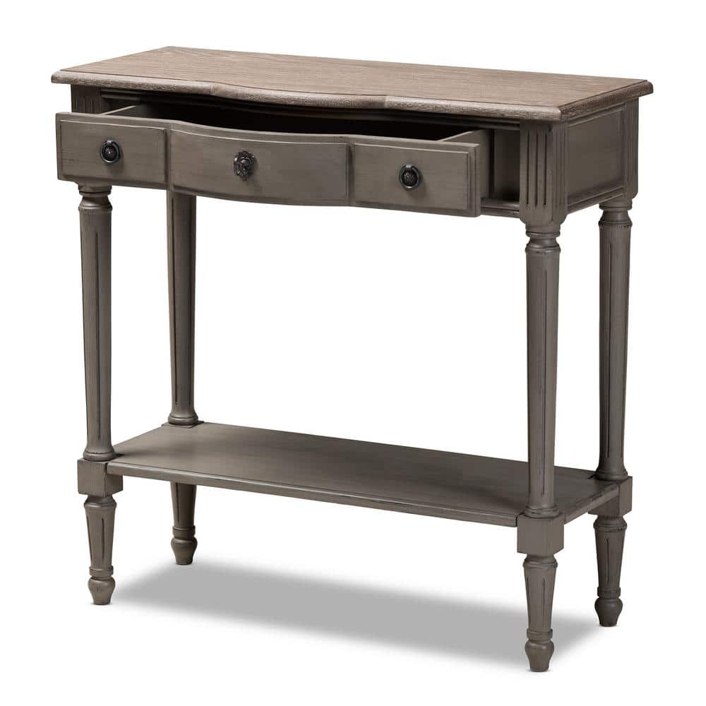Noelle French Provincial Gray and White 3-Drawer Bayur Wood Console Table