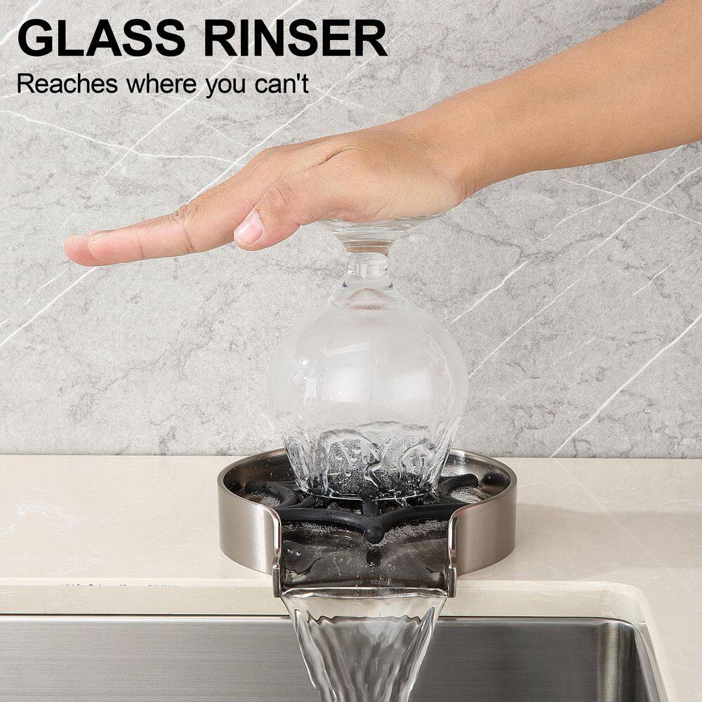 Brushed Nickel Kitchen Sink Glass Rinser with Zinc Alloy Tray