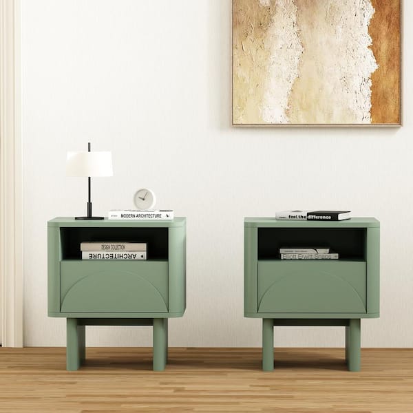 Manhattan Comfort Ella Modern Sage Green 1-Drawer 19.7 in. W Nightstand (Set of 2)
