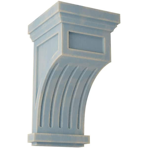 Ekena Millwork 7 in. x 13 in. x 7-1/2 in. Driftwood Blue Fluted Wood Vintage Decor Corbel