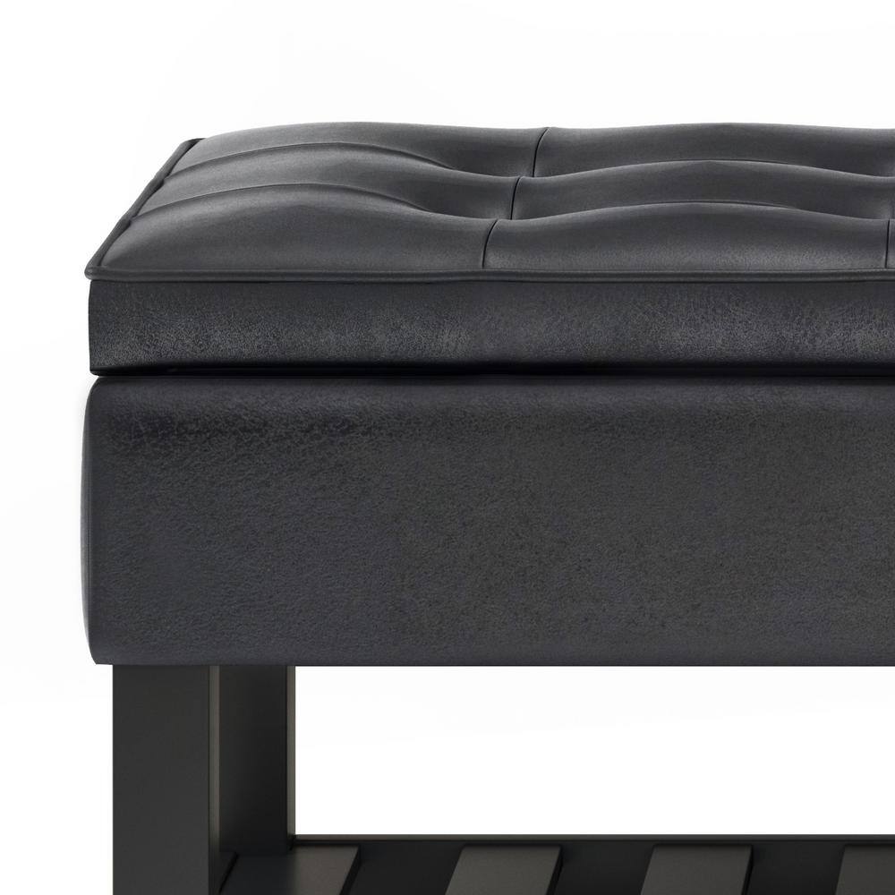 Cosmopolitan Distressed Black Tufted 44" Storage Ottoman Bench