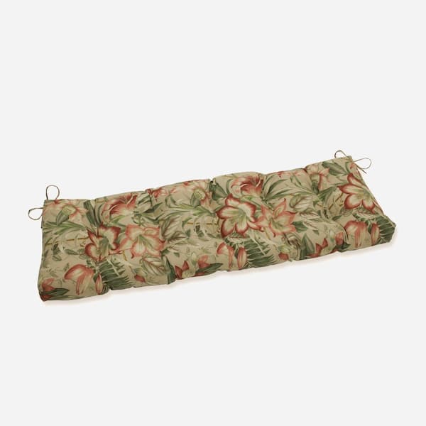 Pillow Perfect Tropical Rectangular Outdoor Bench Cushion in Beige