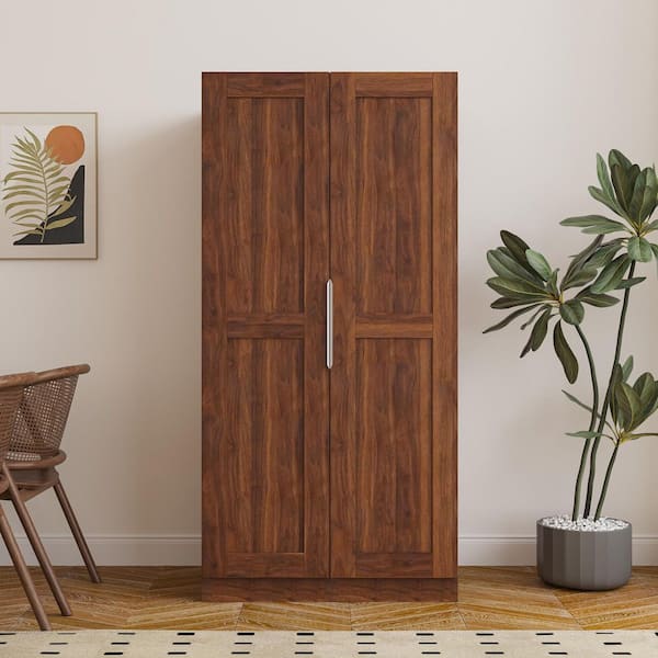 Walnut Wood 31.5 in. x 62.99 in. Pantry Cabinet with Shelves