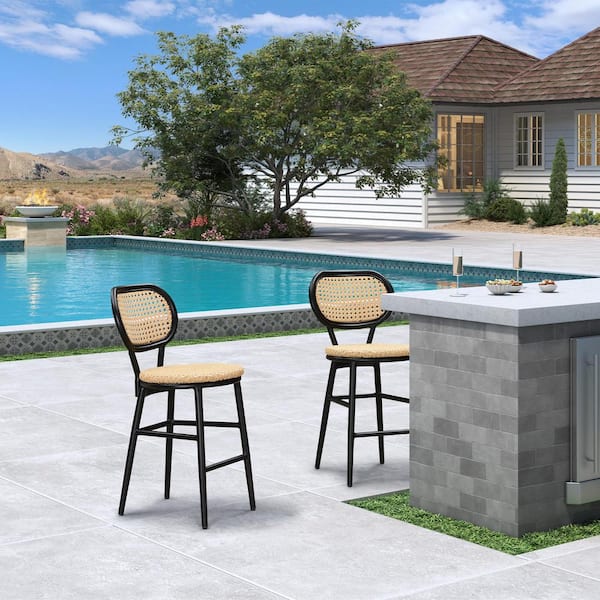 PURPLE LEAF Modern Stackable Aluminum PE Rattan Counter Height Outdoor Bar Stool with Back for Pool Garden Kitchen Island (2-Pack)