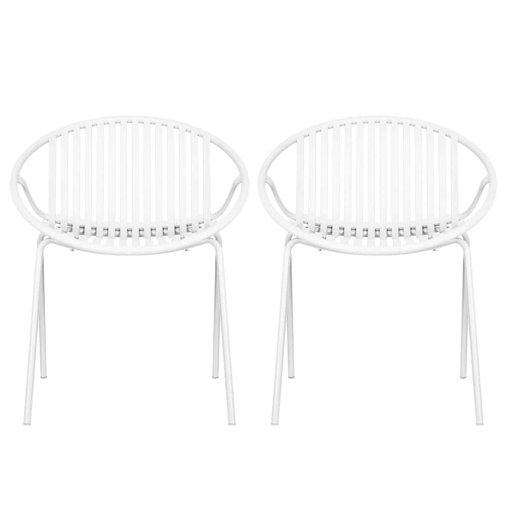 Verona Outdoor Patio Dining Chairs, Stackable, Metal, Polypropylene, White, Set of 2