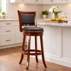Augusta 29 in. Black/Cherry Wood Swivel Cushioned Bar Stool