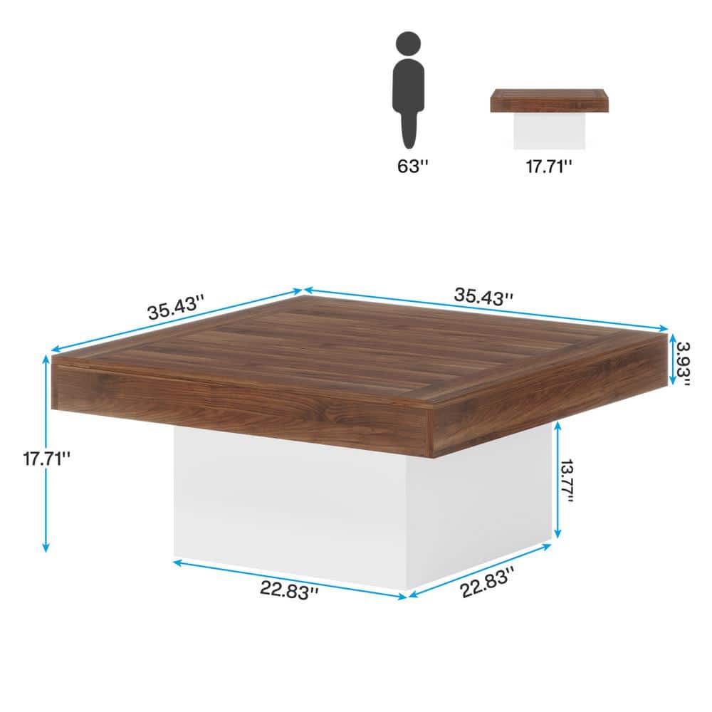 Square Brown and White LED Wood Coffee Table