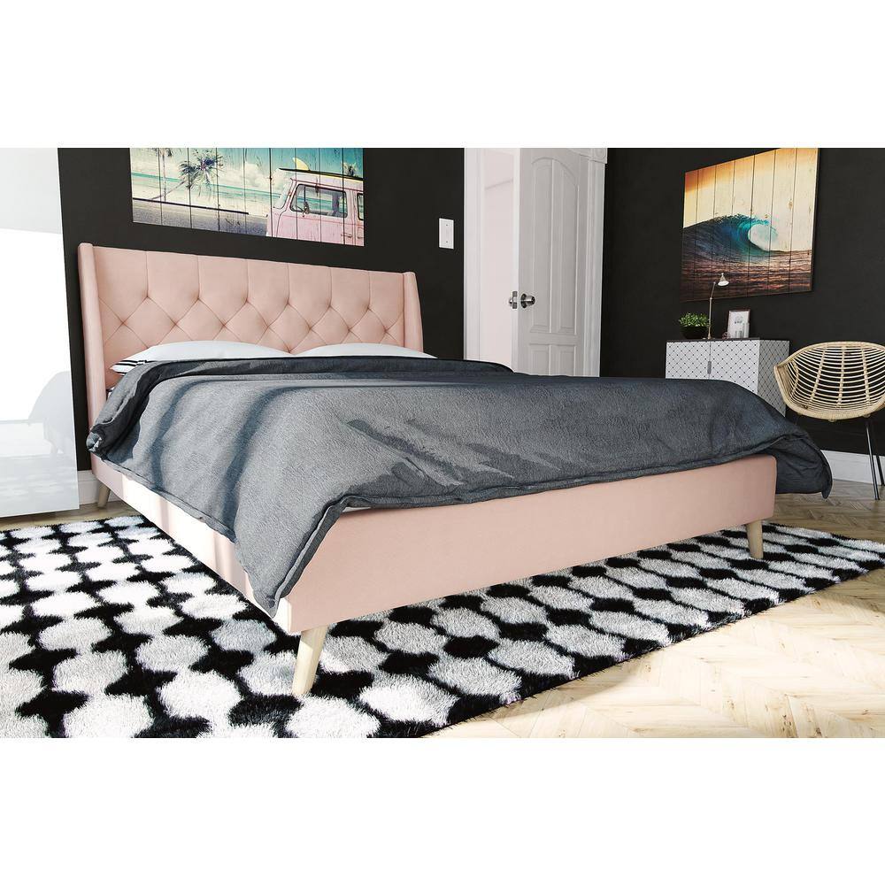Elegant Gray Linen Upholstered Queen Platform Bed with Tufted Headboard