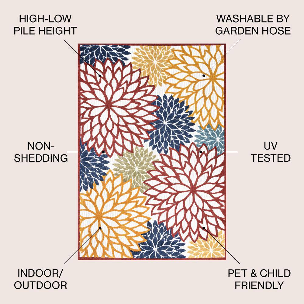 Minori Cream Red Blue Floral Synthetic Indoor Outdoor Rug