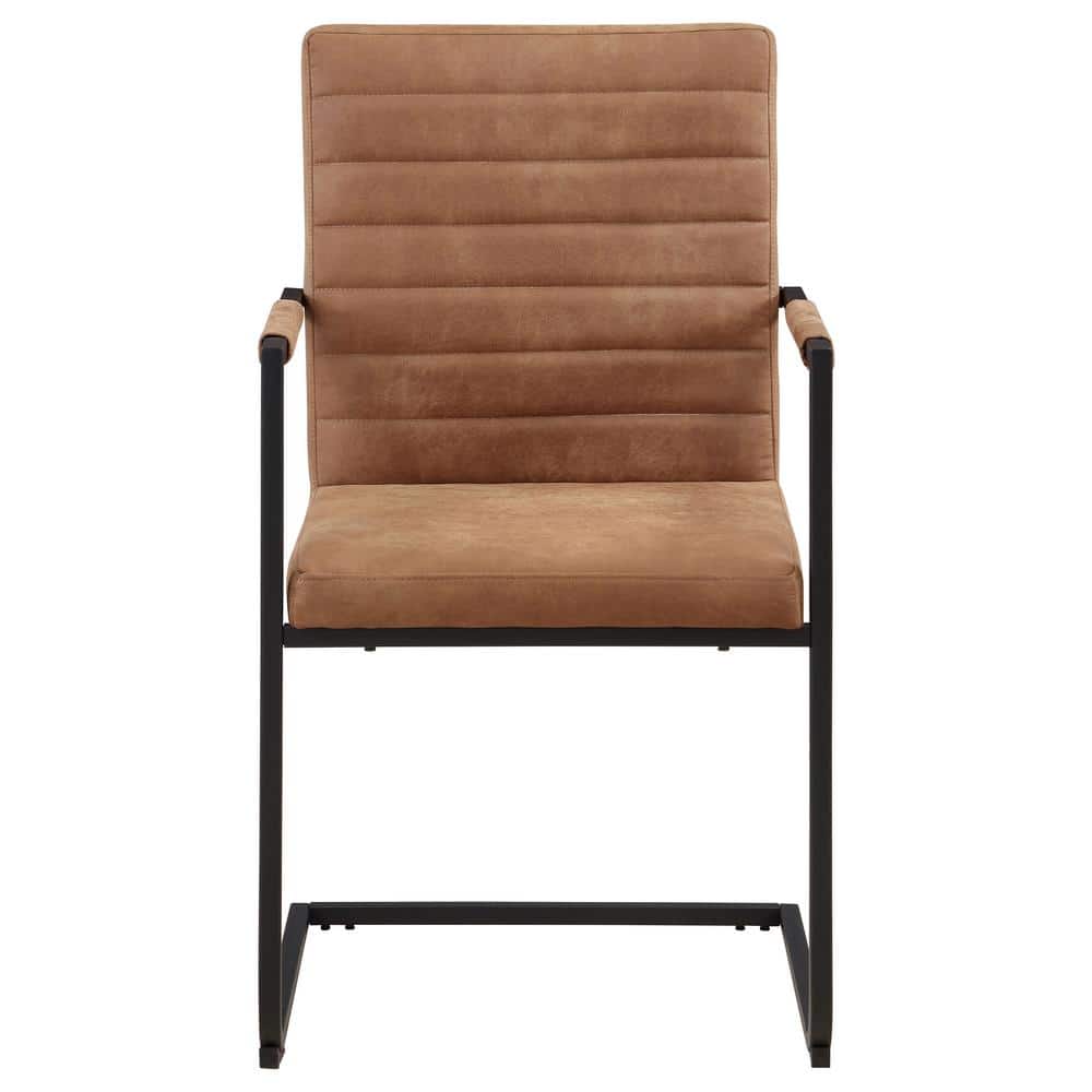 Antique Brown Faux Leather Upholstered Arm Chair with Metal Frame
