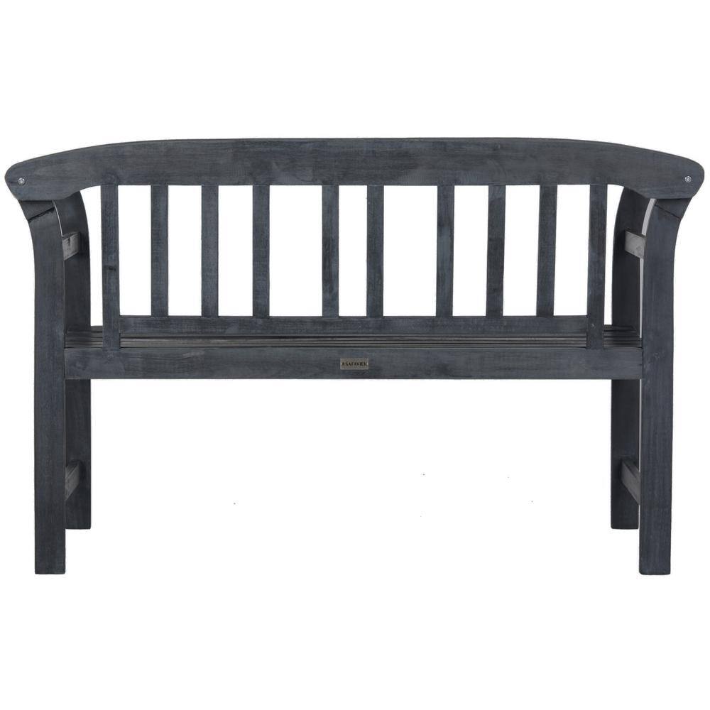 Transitional Ash Grey Acacia Wood 2-Seat Outdoor Bench