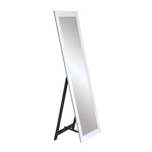 Farmhouse Pearl White Freestanding Full Length Framed Mirror 21.5 in. W x 71 in. H Black Metal Stand