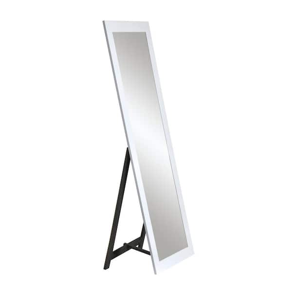 BrandtWorks Farmhouse Pearl White Freestanding Full Length Framed Mirror 21.5 in. W x 71 in. H Black Metal Stand