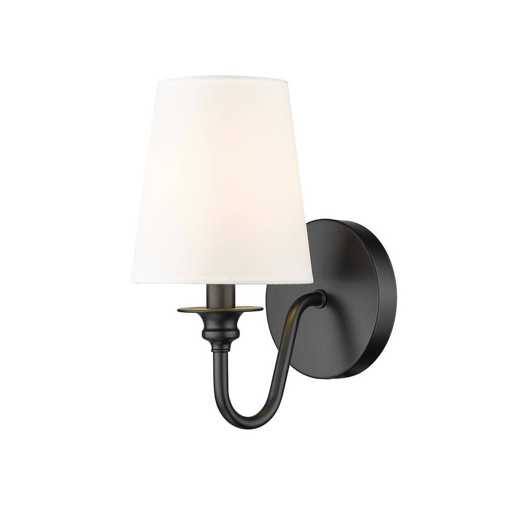 Gianna 5.5 in. 1-Light Matte Black Wall Sconce with White Fabric Shade and 