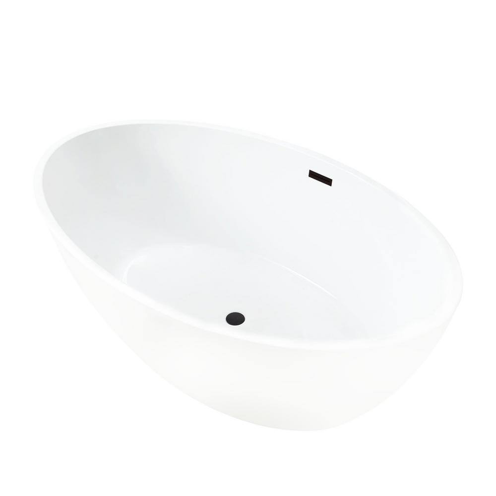 White Glossy Acrylic Freestanding Soaking Bathtub, 55.1" Length