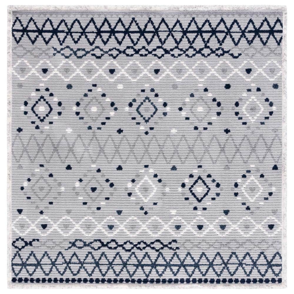 Marrakesh Gray and Navy Square Synthetic Area Rug