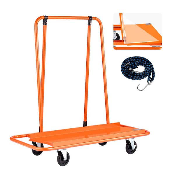 Drywall Cart Dolly with 1800lbs. Load Capacity, Steel Panel Dolly with 4 Swivel Casters, Durable, Tie-Down Strap, Orange