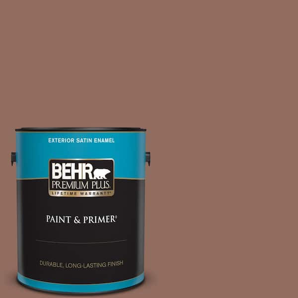 BEHR PREMIUM PLUS 1 gal. #220F-6 Chocolate Curl Satin Enamel Exterior Paint & Primer