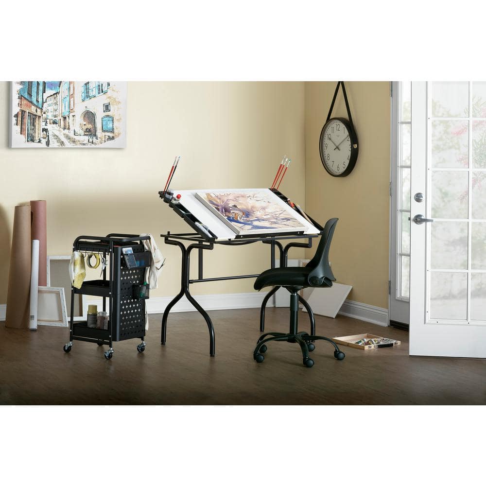 Futura Black Tempered Glass Adjustable Craft Desk