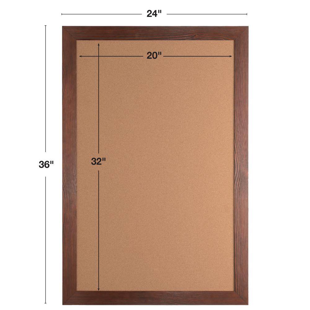 Rustic Brown Wood Frame 24" x 36" Cork Bulletin Board