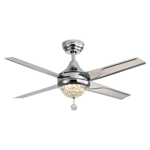 Sunpez 48 in. Indoor/Outdoor Chrome Crystal LED Modern Ceiling Fan with Remote Control and AC Motor