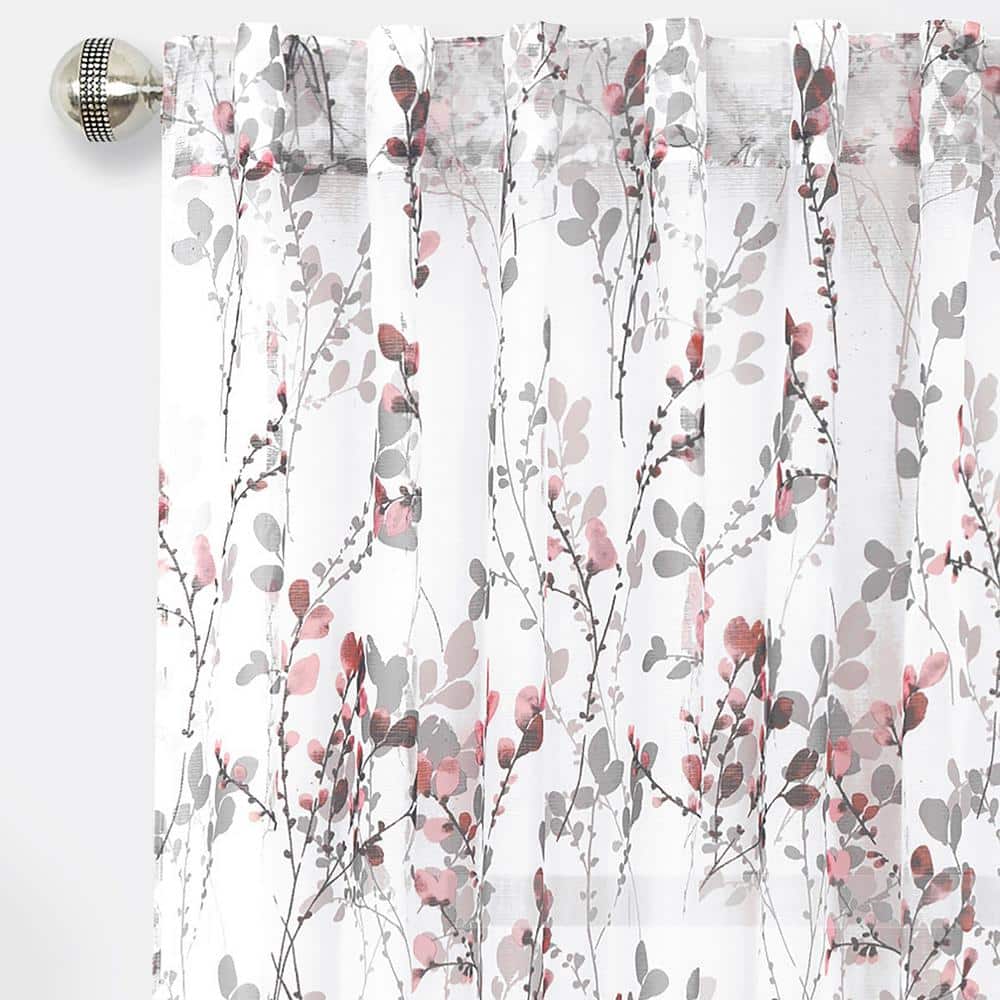 Blush Floral Semi-Sheer Polyester Window Curtain Panel 52" x 63"
