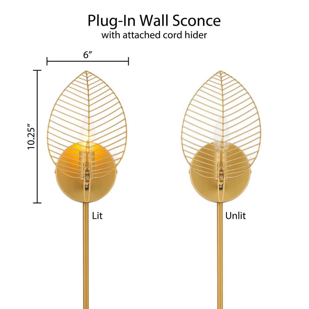 Gold Leaf Shade Plug-In Wall Sconce with Long Cord
